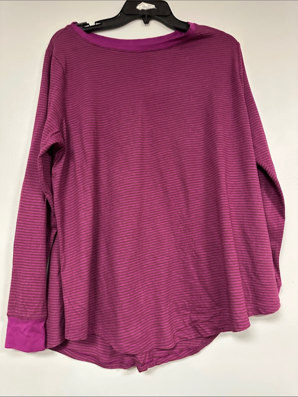 Terra & Sky Fuchsia Pinstripe Long Sleeve Cotton Blend  Tee 1X 16W- 18W